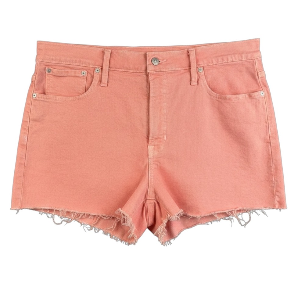 Madewell The Perfect Jean Short Pink Coral Raw Hem Stretch Denim Size 32